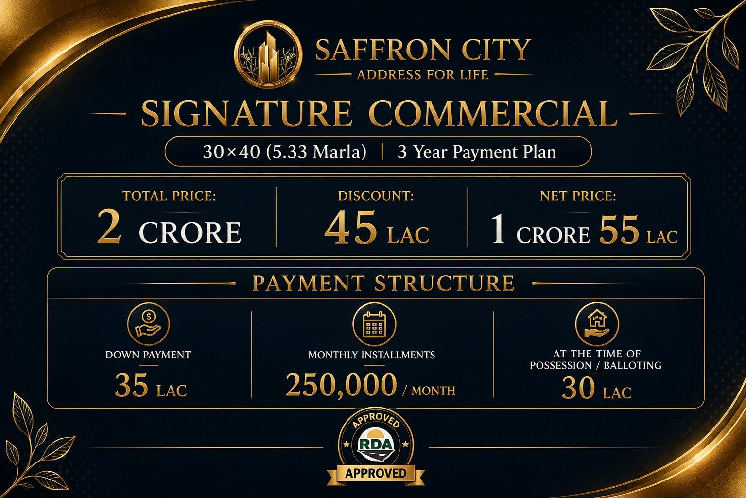 Saffron City Commercial Payment Plan